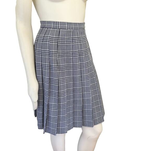 VTG 80s RAFAEL Houndstooth Plaid Pleated Skirt in Navy Blue & White SZ 4 - Picture 4 of 12